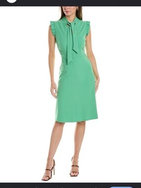 Green Tie-Neck Ruffle Sleeve Midi Dress